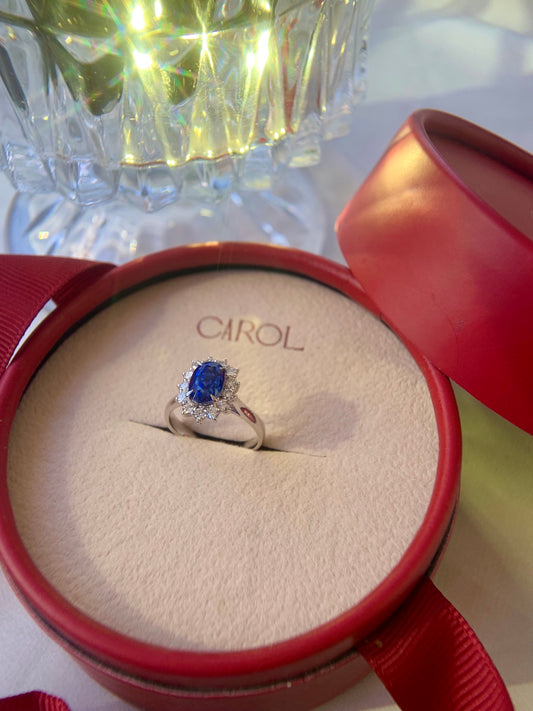 Sapphire halo engagement ring
