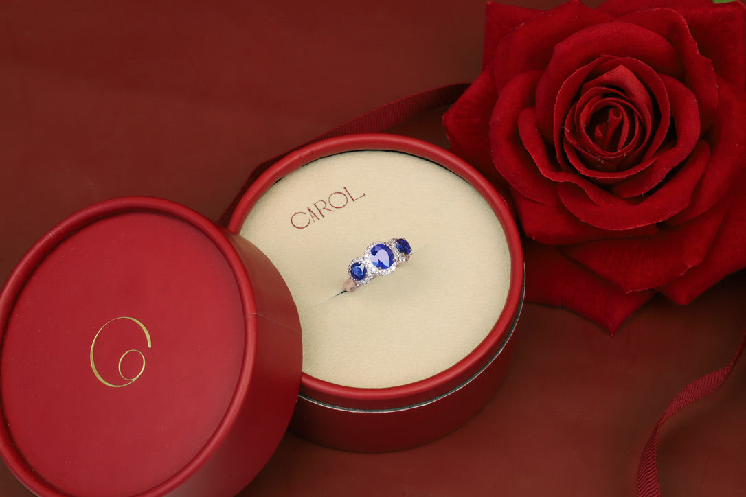 Sapphire Trio Halo ring