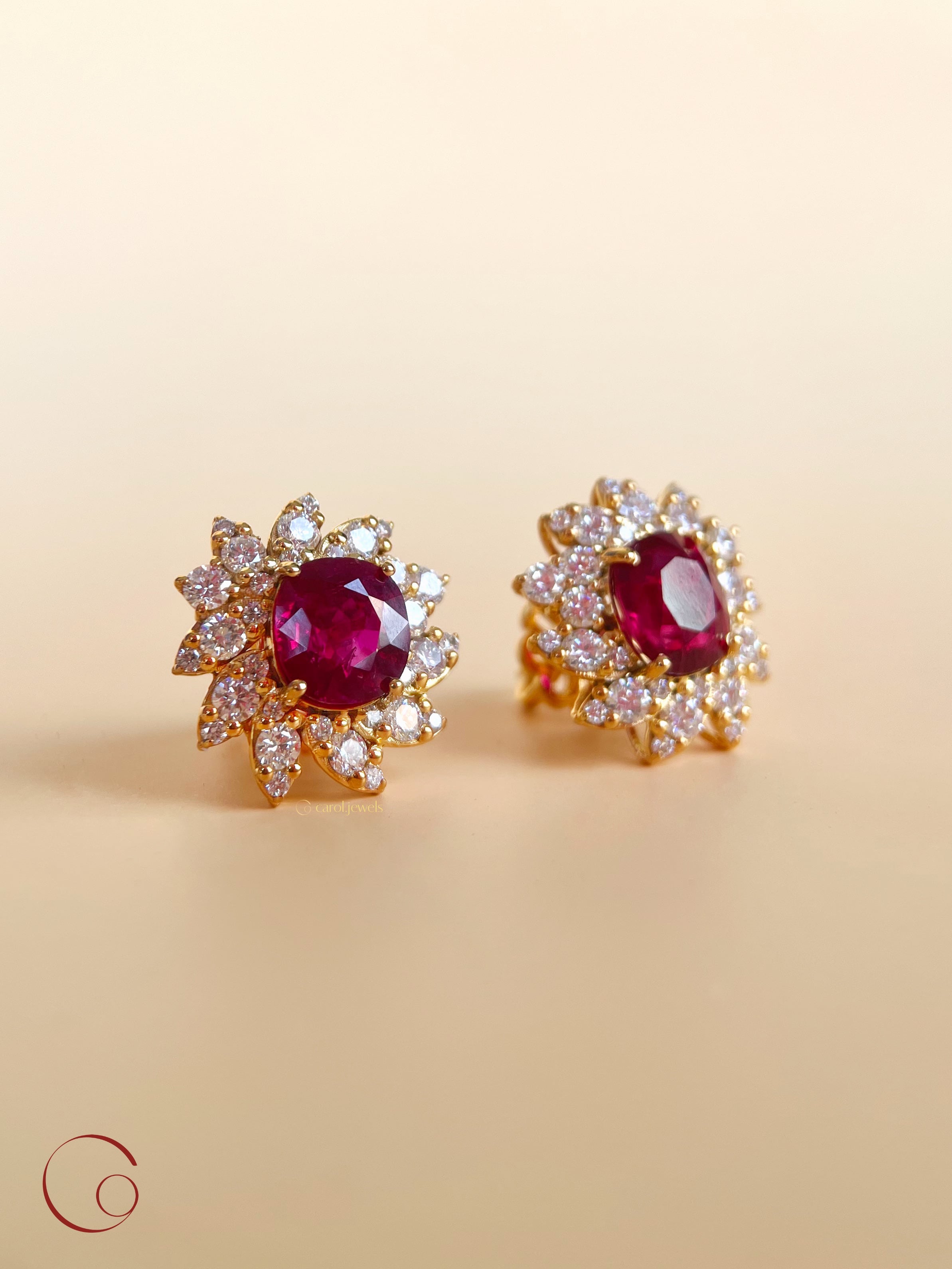 Exquisite ruby clustre diamond fine jewelry earrings