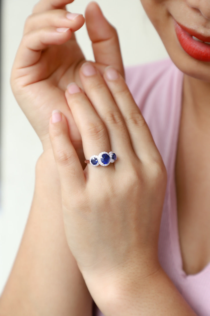 Sapphire Trio Halo ring